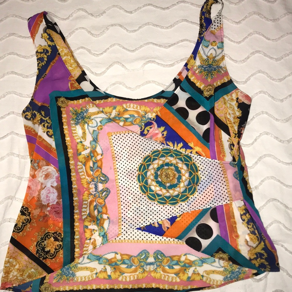 Multicolor Print Crossover Back Top